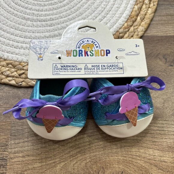 Build A Bear Blue Glitter Ice Cream Lace Up Sneakers NEW w TAGS BABW - Picture 1 of 5